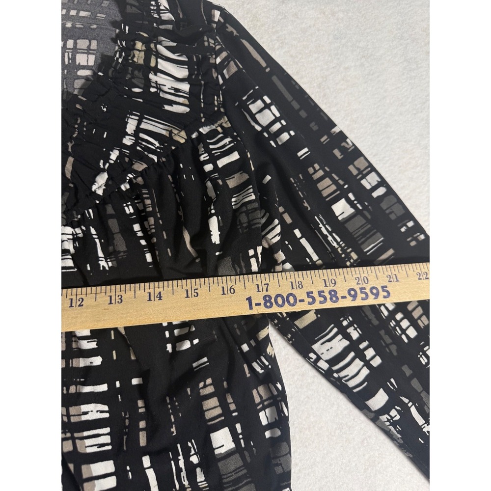 Worthington Stretch Blouse Women's Large Black White Abstract Print Long Sleeve - Picture 4 of 7